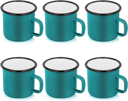 P&P CHEF Enamel Camping Coffee Mug Set of 6, Small Colored Mugs Cups for Family Gathering/Friend Party/Camping/Picnic/Fishing, Lightweight & Portable -12 Ounce, 350ML & Green