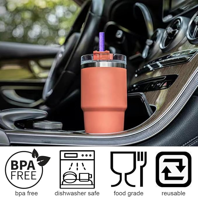 ALINK 10 Pack Purple Replacement Straws for Stanley 40 oz 30 oz Tumbler, 12 in Long Reusable Plastic Glitter Straws for Stanley Cup Accessories, Half Gallon Jug, Plus 2 Cleaning Brush
