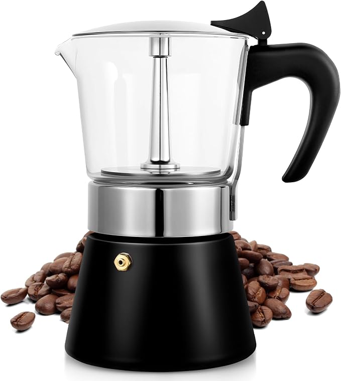 Induction Moka Pot, 9 Cups Crystal Glass-Top & Stainless Steel Moka Pot by Suiitat