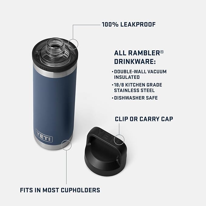 YETI Rambler 18 oz Bottle, Leakproof, Vacuum Insulated, Stainless Steel with Chug Cap, Stainless