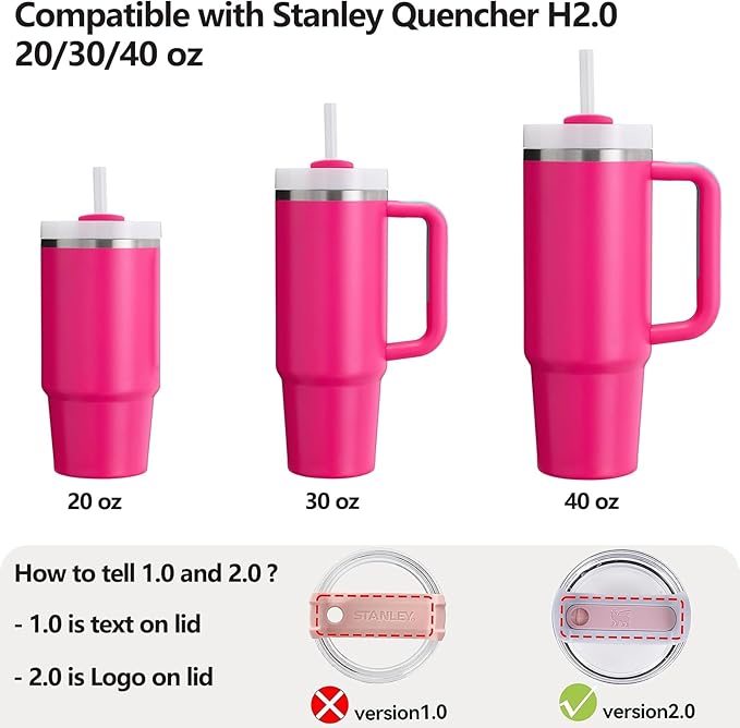 Silicone Spill Stopper Set Compatible with Stanley Cup 2.0 30oz & 40oz with Straw Cover (Set of 2, Passion Pink)