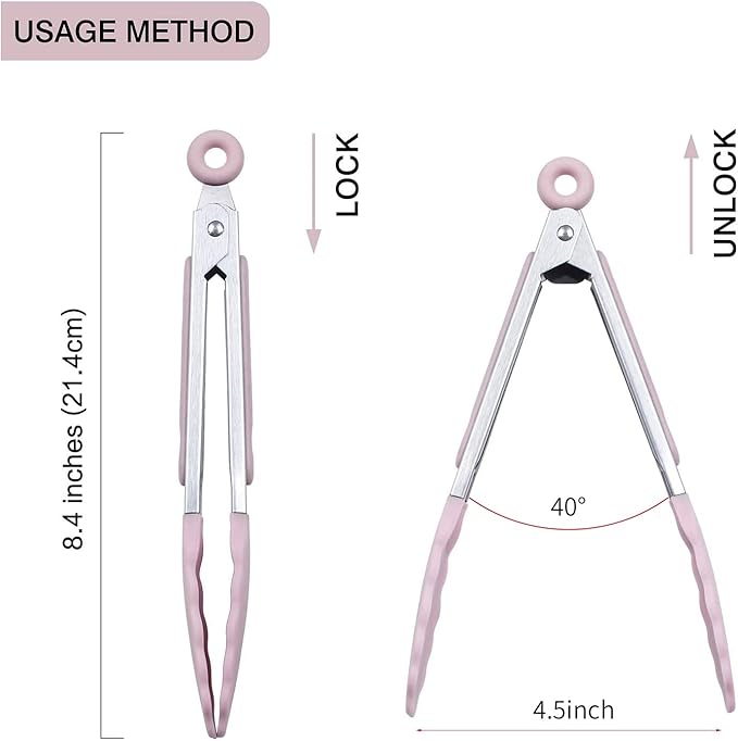 MSY BIGSUNNY Kitchen Food Tongs - 7" Mini Silicone Serving Tongs - Set of 3 (Pink)
