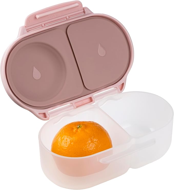 b.box Snack Box Reusable Snack Containers with Lids 2 compartments, Bento Box for kids and toddlers, Leakproof Lunch Box, BPA free and Dishwasher Safe Snack Container (Blush Crush, 1 3/4 Cup)