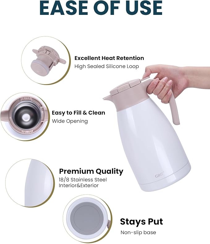 GiNT 2.2L / 74Oz Thermal Coffee Carafe, Insulated Stainless Steel Coffee Carafes - Image 3