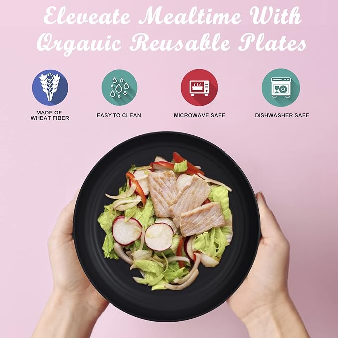 Wrova Wheat Straw Dinner Plates - 10 Inch Unbreakable Set of 8 - Dishwasher & Microwave Safe Reusable Plates - Lightweight for Kitchen, Camping (Classic Series)