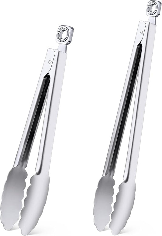 Kitchen Tongs for Cooking - 9 Inch & 12 Inch Heat Resistant Stainless Steel Metal Locking Tong, BBQ Tongs Grill Tong for Cooking, Grilling, BBQ/Barbecue, Food (9+12 inch)