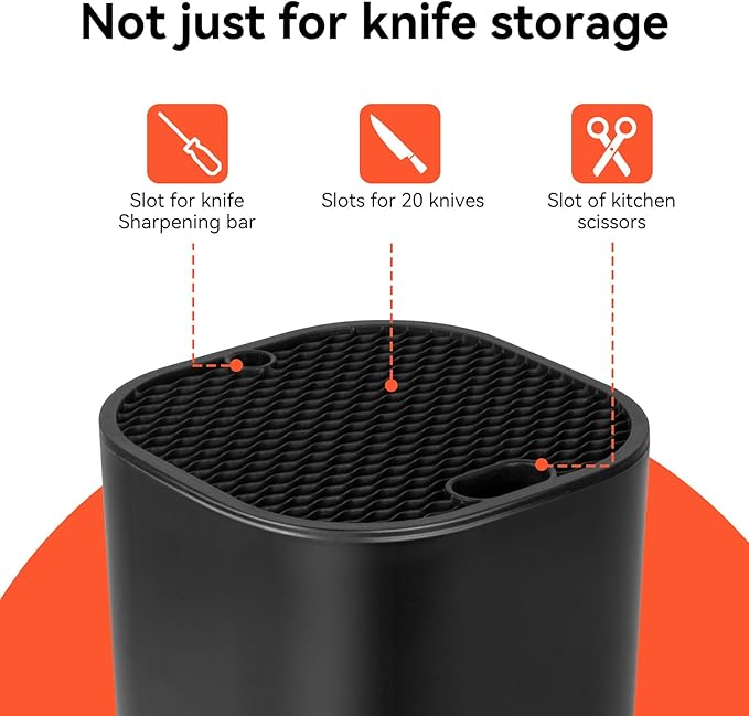 Fohil Knife Block without Knives, Universal Knife Block, Detachable Knife Holder, Space Saver Knife Storage Holder with Scissors Slot, Sharpening Bar Slot, Kitchen Knife Holder Black