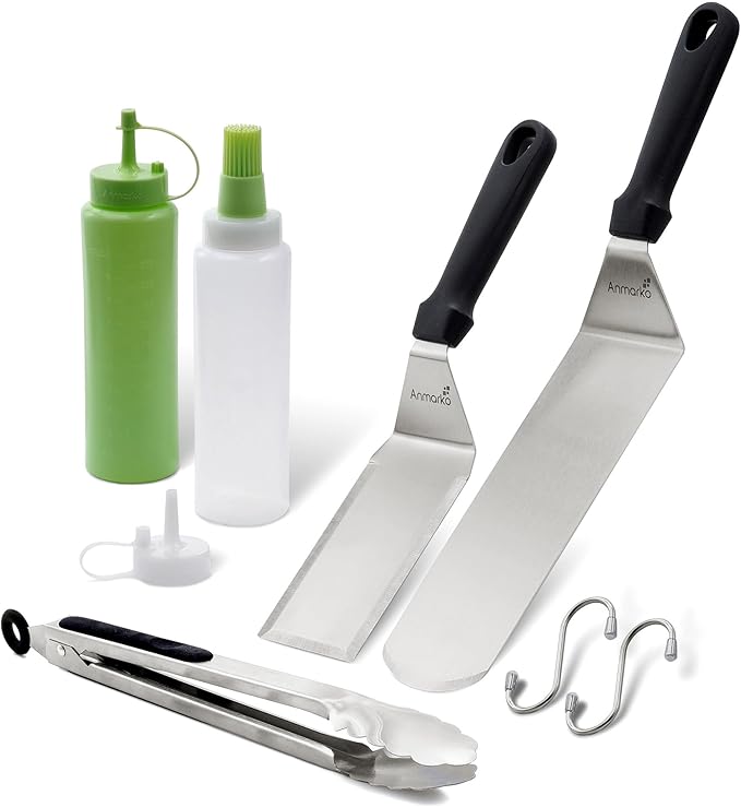 Metal Spatula Set of 4 - Griddle Accessories kit - Grill Flat Spatula Pancake Flipper Hamburger Turner - Metal Utensil Great for BBQ Grill Flat Top Cast Iron Griddle - Commercial Grade