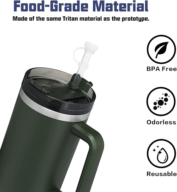 Straw Spill Stopper Cover Accessories for Stanley Cup 40 oz 30 oz Quencher, Tumbler Accessories of 6 Straw Replacement with Cleaning Brush, 4 Leak Sproof Plug, 2 Silicone Cover Cap for Stanley