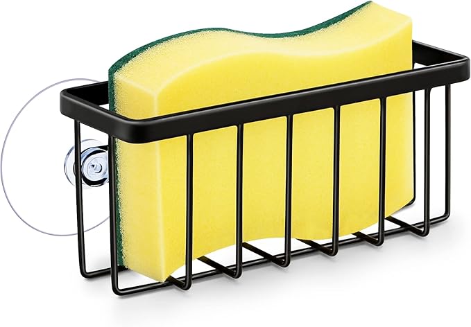 Kitchen Sink Sponge Holder, Kitchen Sink Caddy, Sponge Holder for Kitchen Sink Suction, Dish Soap Holder (Black)