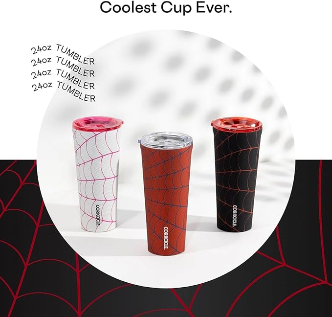 Corkcicle Marvel Tumbler - Insulated Stainless Steel Travel Cup - Cold & Hot Drinks - Reusable - Durable - Spill Proof Lid - Non-Slip Silicone Base - Easy Grip - BPA Free - 24 oz - Miles Morales