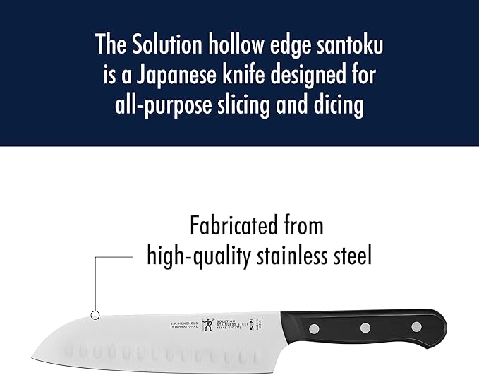 HENCKELS Solution Razor-Sharp Hollow Edge Santoku Knife 7 inch, German Engineered Informed by 100+ Years of Mastery, Black/Stainless Steel