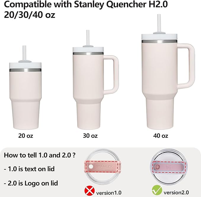 Silicone Spill Stopper Set Compatible with Stanley Cup 2.0 30oz & 40oz with Straw Cover (Set of 2, Rose Quartz)
