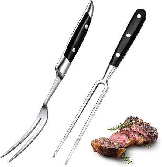 CHENGU 2 Pieces Carving Fork for Meat 12 Inch Kitchen Stainless Steel Serving Cooking with Wood Handle Classic Grill with ABS Handle Xmas Black Barbecue BBQ Fork Carving Set