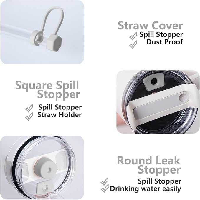 Silicone Spill Stopper Set Compatible with Stanley Cup 2.0 30oz & 40oz with Straw Cover, Set of 4