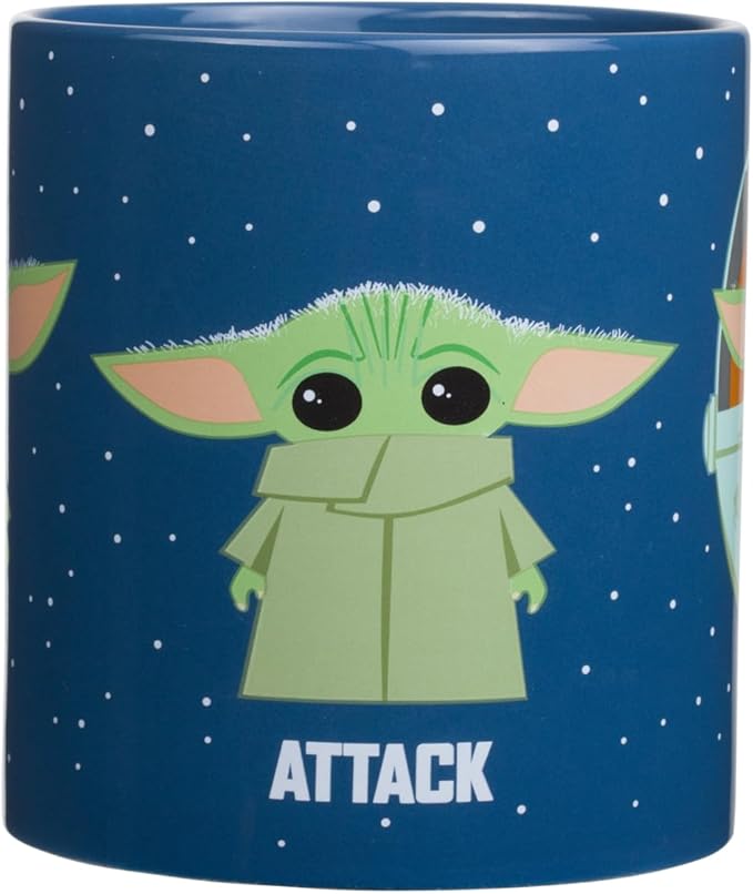Silver Buffalo Star Wars The Mandalorian The Child Baby Yoda Grogu Protect Attack Snack Ceramic Coffee Mug, 20-Ounces