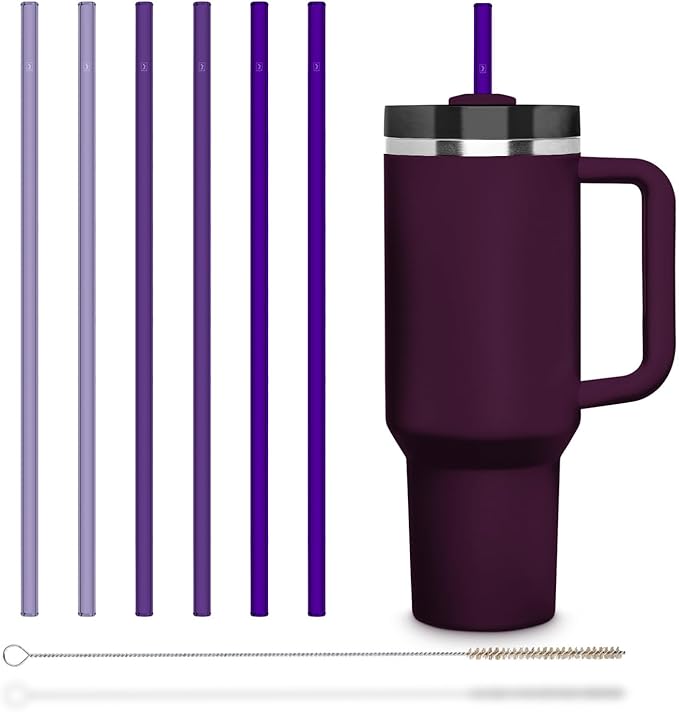 HALM Stanley Quencher Tumbler Glass Straws Purple Reusable Replacement Straws for Tumbler with Handle Stainless Steel Drinking Cup Accessory BPA-Free & Dishwasher Safe