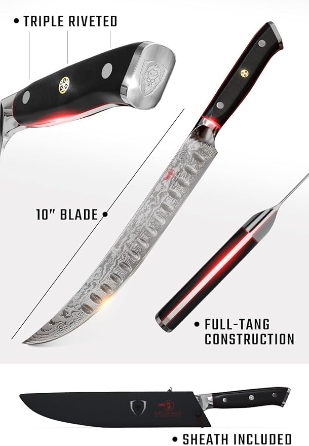 DALSTRONG Butcher Knife - 10 inch - Shogun Series ELITE - Japanese AUS-10V Super Steel - G10 Handle Cimitar Breaking Knife Gift - Vacuum Treated BBQ Brisket Knife - Sheath Included