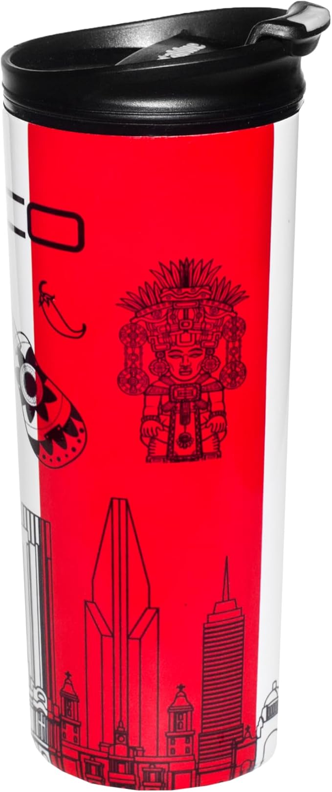 Mexico Vacuum Insulated Stainless Steel Thermal Travel Mug, 16 oz, Easy Clean, Flip leak Proof Lid Mexican Flag with Icons from Mexico…