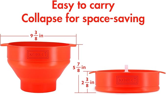 The Original Korcci Microwaveable Silicone Popcorn Popper, Microwave Popcorn Popper, Collapsible Microwave Popcorn Maker Bowl, No Oil Required, Use In Microwave, Dishwasher Safe (Red)