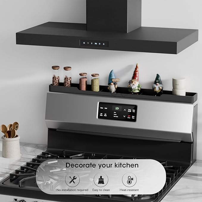 Bumusty Silicone Magnetic Stove Shelf For Back Of Stove, Over The Stove Shelf, Magnetic Stove Top Shelf, Kitchen Spice Rack Organizer, Oven Shelf For Top Of Stove - Black