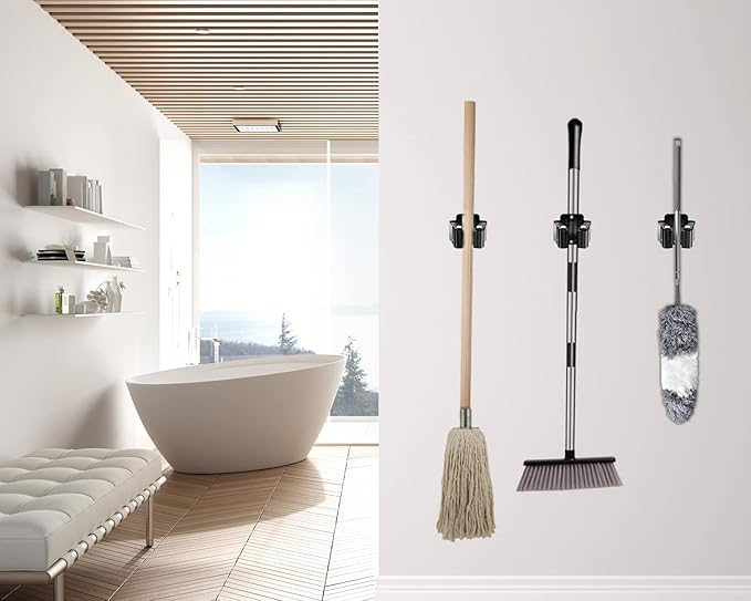 6 Pack Broom Holder Wall Mount, Stainless Steel Command Broom Holder with Screws, Mop Wall Mount Holder,Garden Tool Rack Wall Mount for Kitchen, Home, Bathroom, Garage Storage (15 Pack)