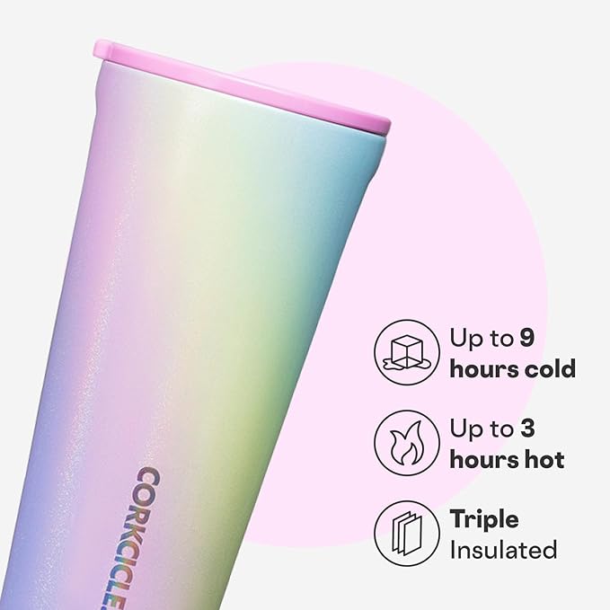 Corkcicle Classic Tumbler - Keeps Drinks Cold for 9 Hours & Hot for 3 - Triple-Insulated Stainless Steel - Holiday Tumbler Gift - 16 oz - Rainbow Unicorn