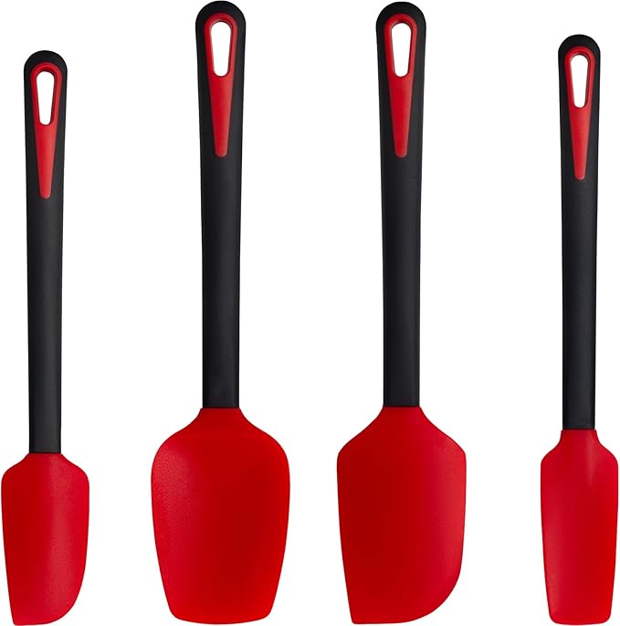 Maxjoy Silicone Spatula Set for Cooking Baking & Mixing, Heat Resistant Food Grade, 4 Pack Red and Black