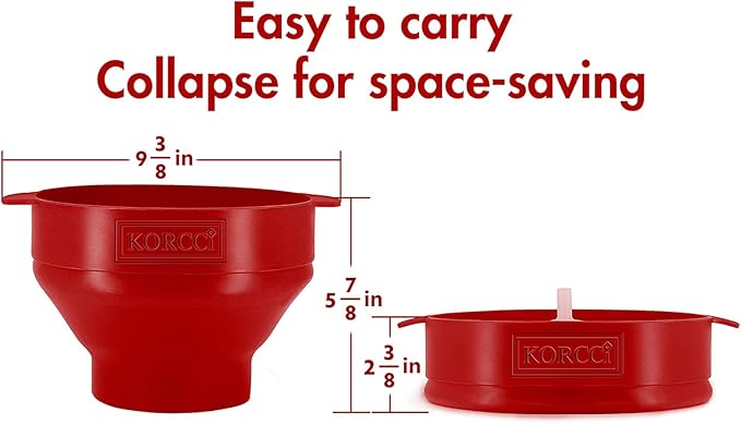 The Original Korcci Microwaveable Silicone Popcorn Popper, Microwave Popcorn Popper, Collapsible Microwave Popcorn Maker Bowl, No Oil Needed, Use In Microwave, Dishwasher Safe (Cherry)