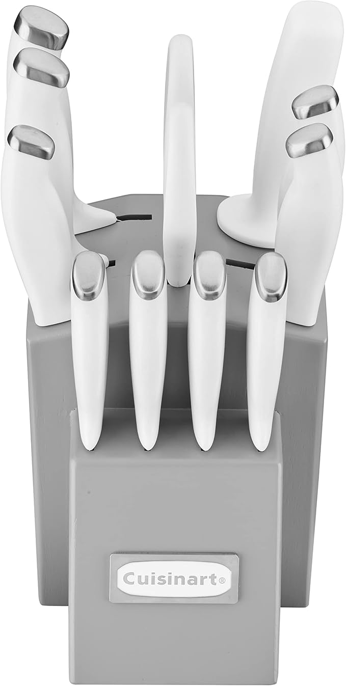 Cuisinart C77SSW-12PG Color Pro Collection 12 Piece Knife Block Set, White with Grey Block