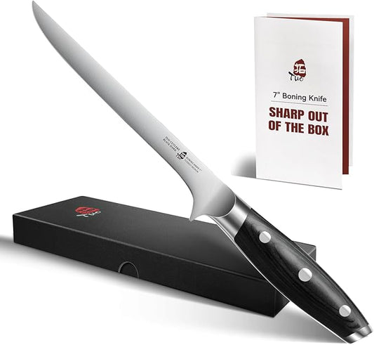 TUO Boning Knife, 7 inch Fillet Knife Flexible Kitchen Knife, German HC Steel Blade for Poultry and Fish Meat with Pakkawood Handle