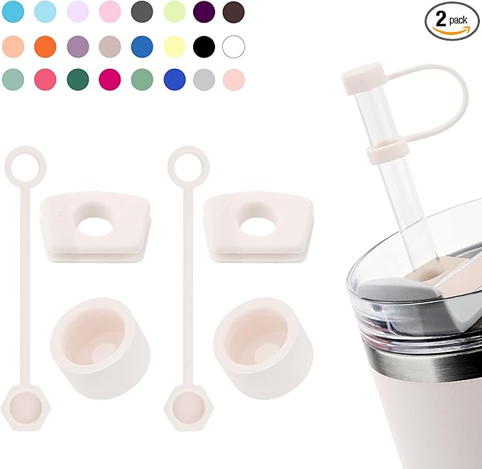 Silicone Spill Stopper Set Compatible with Stanley Cup 2.0 30oz & 40oz with Straw Cover (Set of 2, Rose Quartz)