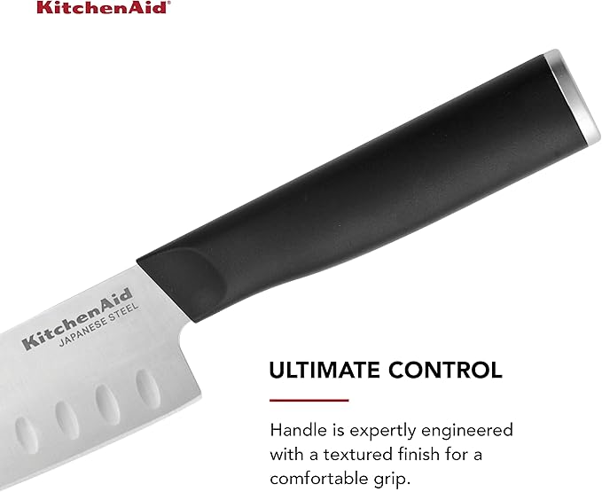 KitchenAid Classic Santoku Knife with Custom-Fit Blade Cover, 5-inch, Sharp Kitchen Knife, High-Carbon Japanese Stainless Steel Blade, Black