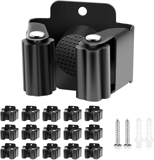 6 Pack Broom Holder Wall Mount, Stainless Steel Command Broom Holder with Screws, Mop Wall Mount Holder,Garden Tool Rack Wall Mount for Kitchen, Home, Bathroom, Garage Storage (15 Pack)