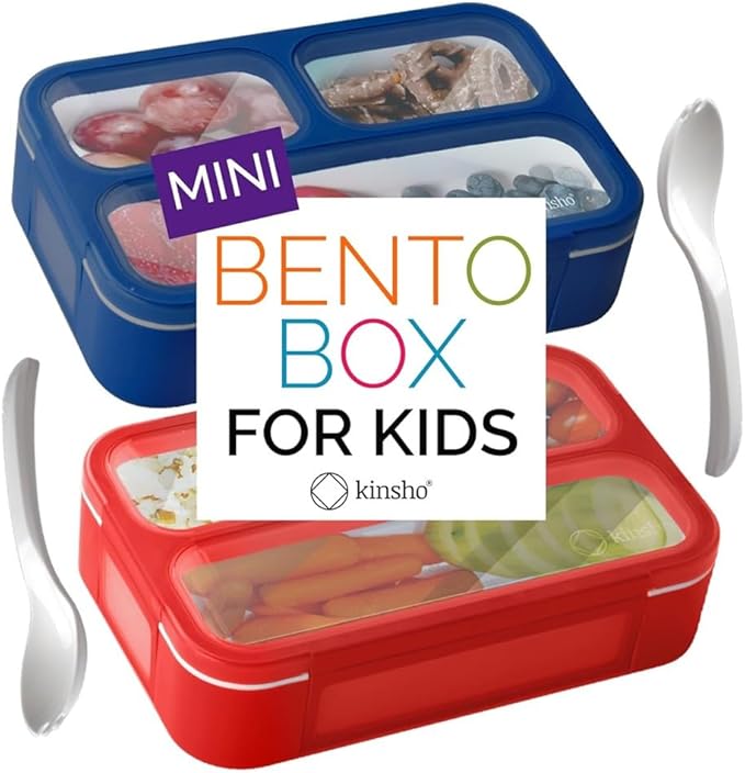 Snack Containers - Small Bento Lunch Box for Kids Girls Boys Toddlers | MINI Leakproof Boxes, Baby Bentobox for School Daycare Travel, Portion Containers, 2 pack, Red Navy Blue