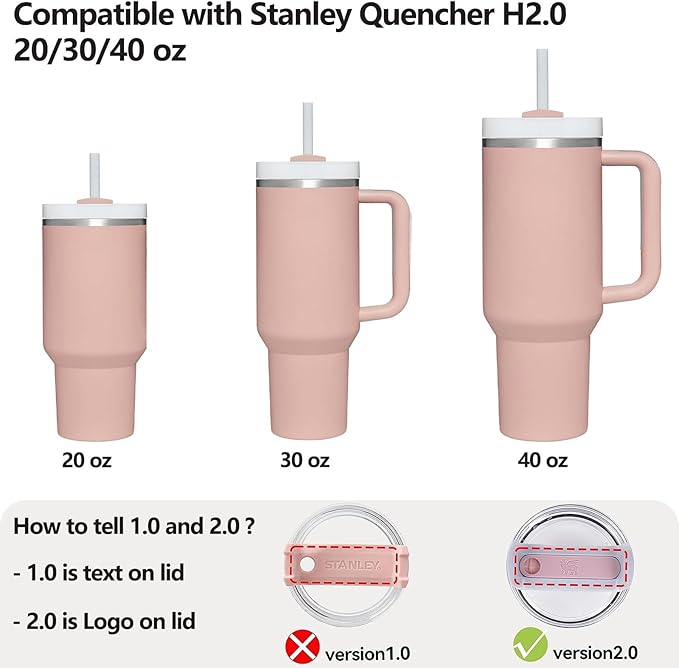 Silicone Spill Stopper Set Compatible with Stanley Cup 2.0 30oz & 40oz with Straw Cover (Set of 2, Pink Dusk)