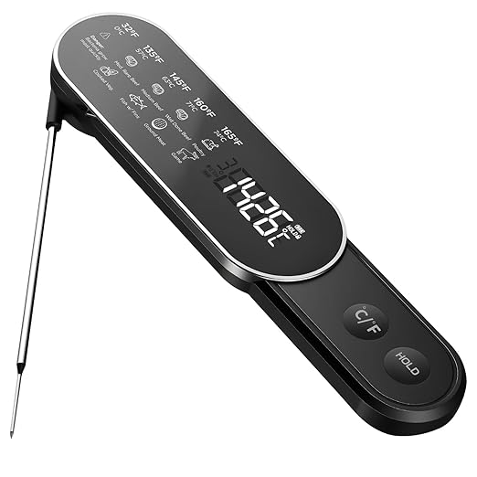 Smart Meat Thermometer Digital with Ultra-Fast 0.5 Sec Instant Read, NIST Certified ±0.5°F Accuracy, Auto-Rotating Backlight Display, IP67 Waterproof, Oven Safe for Grill, BBQ, Smoker, Candy