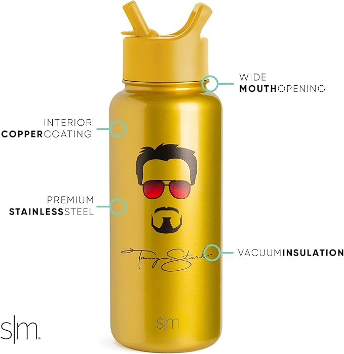 Simple Modern Officially Licensed Disney Marvel Iron Man Water Bottle with Straw Lid Vacuum Insulated Stainless Steel Metal Thermos | Reusable Leak Proof Flask for Gym | Summit Collection | 32oz