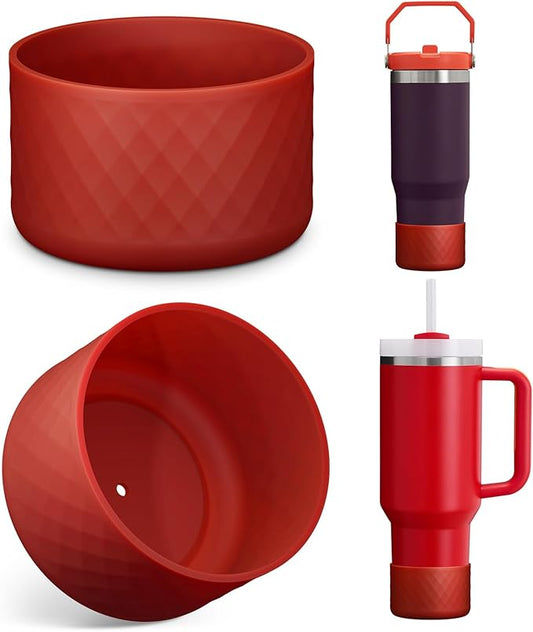 Upgrade 2PCS Protective Silicone Boot Bumper for Stanley Quencher Adventure 40oz 30oz IceFlow 20oz 30oz Tumbler, Water Bottle Bottom Sleeve Cover Accessories for Stanley Mug Cup(Dark Red)