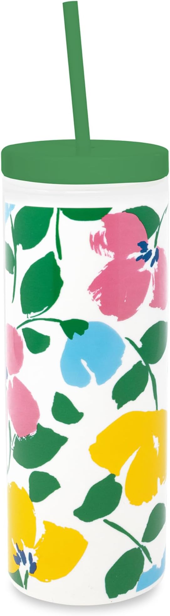 kate spade new york Acrylic Tumbler with Lid and Straw, 24 oz Tumbler, Slim Double Wall Tumbler (Painterly Bouquet)