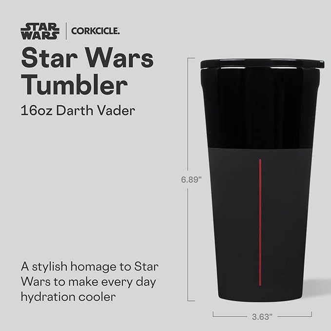 Corkcicle Disney Tumbler - Triple-Insulated Stainless Steel - Keeps Drinks Cold 9 Hours - Spill-Proof Lid - Reusable - Summer Drinkware Gift - Keeps Drinks Ice Cold - 16 oz - Darth Vader