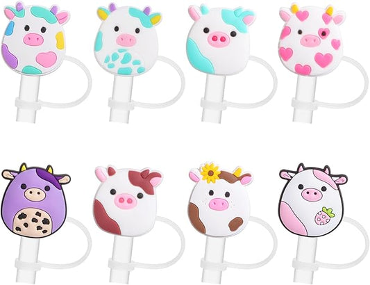 8 PCS Cute Straw Caps Compatible With Stanley 30&40 Oz Tumbler, Reusable Straw Toppers, Drinking Caps for 10 mm Tips (Dairy Cow Style)