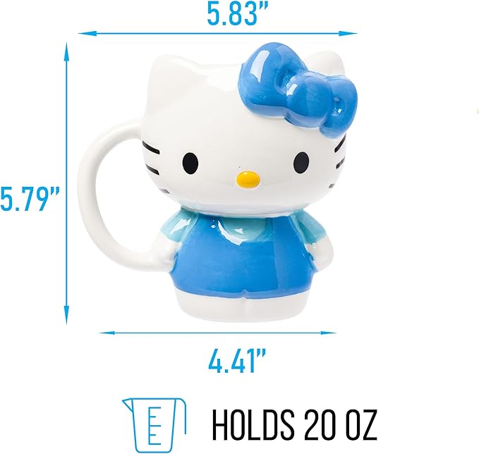 Silver Buffalo Sanrio Hello Kitty Full Body Blue Dress Ceramic 3D Sculpted Mug, 20 Ounces