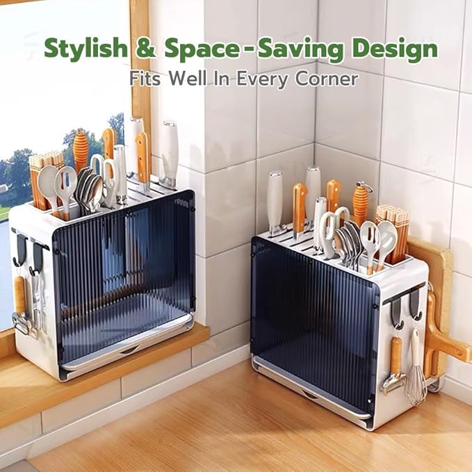 Knife Holder Organizer Stainless Steel Rack This multifunctional kitchen storage rack with Utensil (black and white) version:No cutting board rack