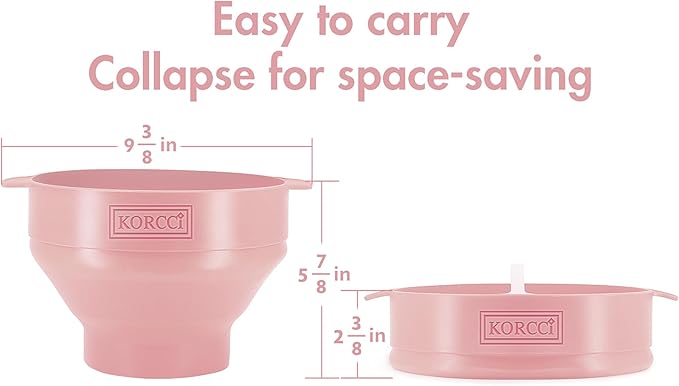 The Original Korcci Microwaveable Silicone Popcorn Popper, Microwave Popcorn Popper, Collapsible Microwave Popcorn Maker Bowl, No Oil Required, Use In Microwave, Dishwasher Safe (Pink)