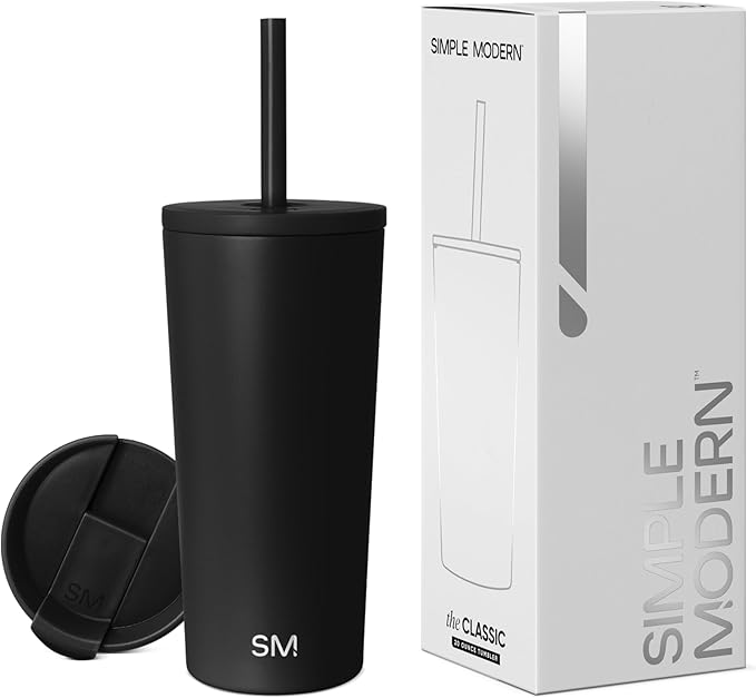 Simple Modern Insulated Tumbler with Lid and Straw | Iced Coffee Cup Reusable Stainless Steel Water Bottle Travel Mug | Gifts for Women Men Her Him | Classic Collection | 20oz | Midnight Black