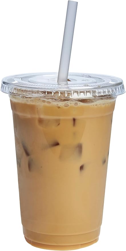 GUSTO Clear Plastic Cups with Flat Lids [20 oz - 50 Count] - Disposable Iced Coffee Cups with Lids - PET Plastic Cold Cups for Smoothies, Juices & To-Go Drinks - Formerly Comfy Package