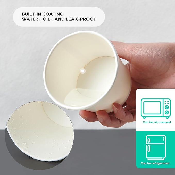 JOLLY PARTY 50pack 12oz Paper Soup Containers with Lids, Disposable Paper Food Cups, Ice Cream Cups, Food Storage with Lids, Microwavable and Freezer Safe, Suitable for Christmas Thanksgiving(White)