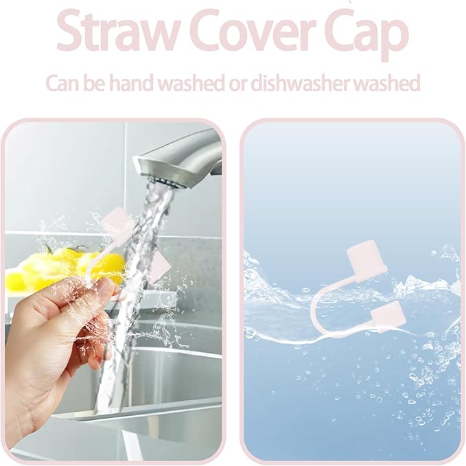 6PCS Silicone Straw Covers Cap Compatible with Stanley Cup 30-40 oz Tumbler with Handle 10mm Straw Toppers Reusable Cover for Stanley Cup Accessories（Pink-White）