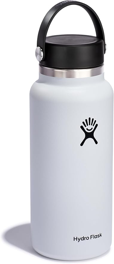 Hydro Flask Water Bottle - Insulated Stainless Steel - Wide Mouth Flex Lid, Non Spill, Leakproof and Refillable in 32 Oz White